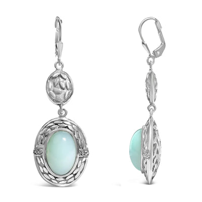 An image displaying .925 Sterling Silver Chalcedony Diamond Accent Drop and Dangle Earring (K-L Color, I1-I2 Clarity) by Infinite Jewels