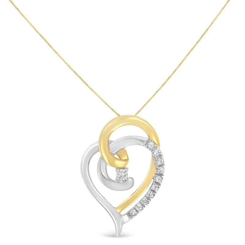 An image displaying 10K Yellow and White Gold Diamond Accent Open Double Heart Spiral Curl 18" Pendant Necklace (J-K Color, I2-I3 Clarity) by Infinite Jewels