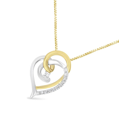 An image displaying 10K Yellow and White Gold Diamond Accent Open Double Heart Spiral Curl 18" Pendant Necklace (J-K Color, I2-I3 Clarity) by Infinite Jewels