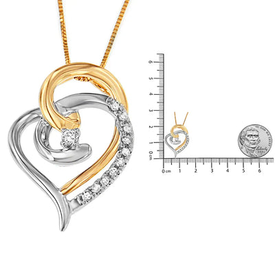 An image displaying 10K Yellow and White Gold Diamond Accent Open Double Heart Spiral Curl 18" Pendant Necklace (J-K Color, I2-I3 Clarity) by Infinite Jewels