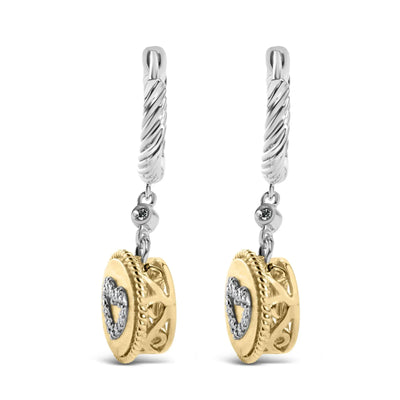 An image displaying 18K Yellow Gold Plated .925 Sterling Silver 1/8 Cttw Diamond Heart Medallion Drop and Dangle Earring (I-J Color, SI1-SI2 Clarity) by Infinite Jewels