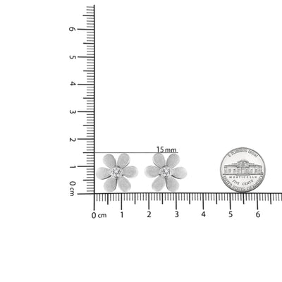 An image displaying Matte Finished .925 Sterling Silver Diamond Accent Flower Hoop Stud Earring (I-J Color, I1-I2 Clarity) by Infinite Jewels