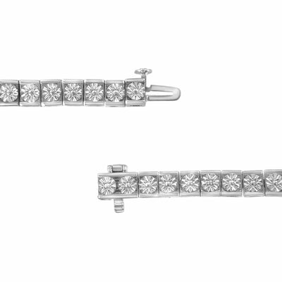 An image displaying .925 Sterling Silver Miracle Set Diamond Accent Classic Tennis Bracelet (I-J Color, I2-I3 Clarity) - 7.25" by Infinite Jewels
