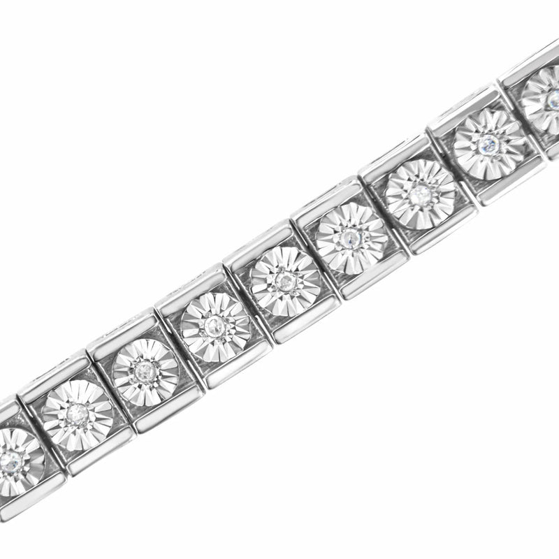 An image displaying .925 Sterling Silver Miracle Set Diamond Accent Classic Tennis Bracelet (I-J Color, I2-I3 Clarity) - 7.25" by Infinite Jewels