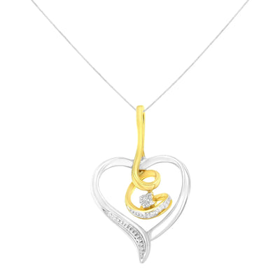 An image displaying Espira 10K Two-Tone Yellow & White Gold .03 Cttw Diamond-Accented Round-Cut Diamond Swirl Open Heart 18" Pendant Necklace (I-J Color, I2-I3 Clarity) by Infinite Jewels
