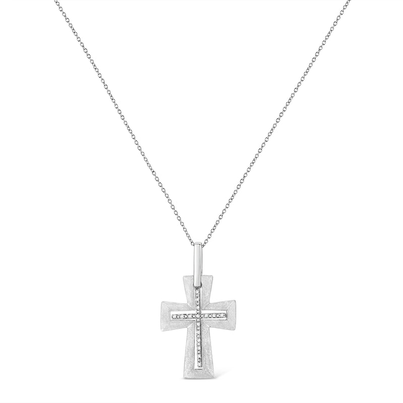 An image displaying .925 Sterling Silver Prong-Set Diamond Accent Cross 18" Pendant Necklace (I-J Color, I1-I2 Clarity) by Infinite Jewels