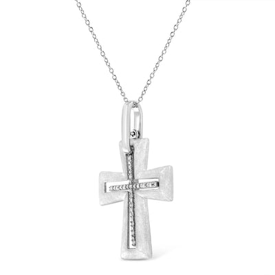 An image displaying .925 Sterling Silver Prong-Set Diamond Accent Cross 18" Pendant Necklace (I-J Color, I1-I2 Clarity) by Infinite Jewels