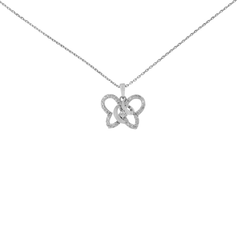 An image displaying .925 Sterling Silver 1/4 cttw Prong-Set Diamond Butterfly 18" Pendant Necklace (H-I Color, I1-I2 Clarity) by Infinite Jewels