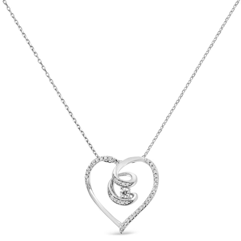 An image displaying .925 Sterling Silver 1/4 Cttw Brilliant-Cut Diamond Open Heart Twisted Awareness Ribbon 18" Pendant Necklace (H-I Color, I1-I2 Clarity) by Infinite Jewels