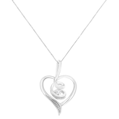 An image displaying Espira 10K White Gold .03 Cttw Diamond-Accented Round-Cut Diamond Swirl Open Heart 18" Pendant Necklace (I-J Color, I2-I3 Clarity) by Infinite Jewels