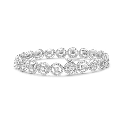 An image displaying .925 Sterling Silver 1/2 Cttw Diamond Nested Circle Miracle Set Open Wheel 7" Fashion Link Bracelet (I-J Color, I3 Clarity) by Infinite Jewels