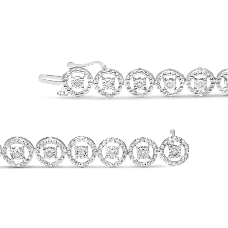 An image displaying .925 Sterling Silver 1/2 Cttw Diamond Nested Circle Miracle Set Open Wheel 7" Fashion Link Bracelet (I-J Color, I3 Clarity) by Infinite Jewels