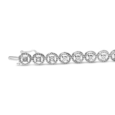 An image displaying .925 Sterling Silver 1/2 Cttw Diamond Nested Circle Miracle Set Open Wheel 7" Fashion Link Bracelet (I-J Color, I3 Clarity) by Infinite Jewels