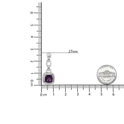 An image displaying .925 Sterling Silver 6x6MM Cushion Shaped Natural Purple Amethyst and Diamond Accent Drop and Dangle Earrings (I-J Color, I1-I2 Clarity) by Infinite Jewels