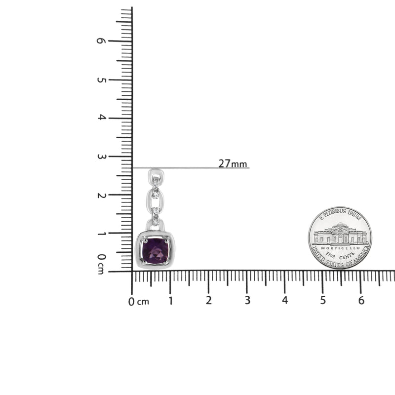 An image displaying .925 Sterling Silver 6x6MM Cushion Shaped Natural Purple Amethyst and Diamond Accent Drop and Dangle Earrings (I-J Color, I1-I2 Clarity) by Infinite Jewels