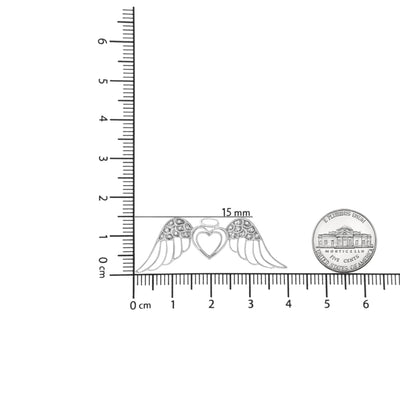 An image displaying .925 Sterling Silver Pave-Set Diamond Accent Angel Wing 18" Double Heart Pendant Necklace (I-J Color, I1-I2 Clarity) by Infinite Jewels