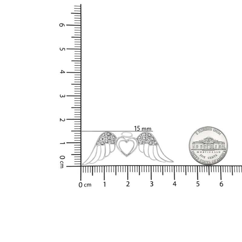 An image displaying .925 Sterling Silver Pave-Set Diamond Accent Angel Wing 18" Double Heart Pendant Necklace (I-J Color, I1-I2 Clarity) by Infinite Jewels