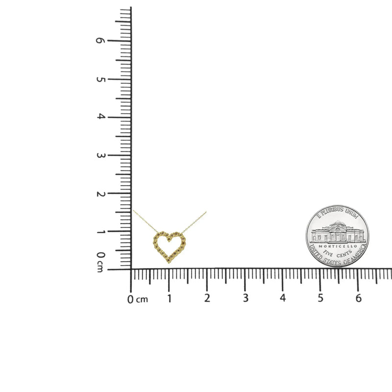 An image displaying 10K Yellow Gold Flashed .925 Sterling Silver 1/2 Cttw Champagne Diamond Miracle Plate Heart Pendant Necklace (K-L Color, I1-I2 Clarity) - 18" by Infinite Jewels
