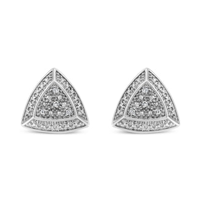 An image displaying .925 Sterling Silver Diamond-Accented Trillion Shaped 4-Stone Halo-Style Stud Earrings (H-I Color, I2-I3 Clarity) by Infinite Jewels