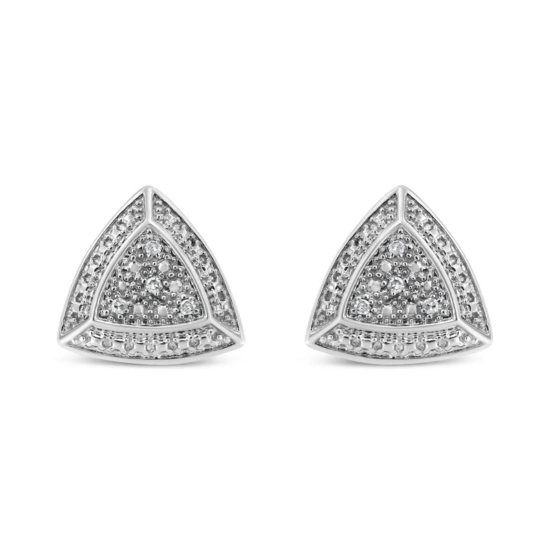 An image displaying .925 Sterling Silver Diamond-Accented Trillion Shaped 4-Stone Halo-Style Stud Earrings (H-I Color, I2-I3 Clarity) by Infinite Jewels