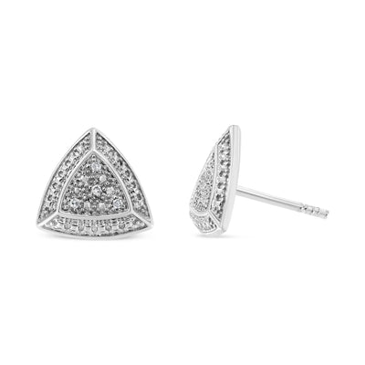 An image displaying .925 Sterling Silver Diamond-Accented Trillion Shaped 4-Stone Halo-Style Stud Earrings (H-I Color, I2-I3 Clarity) by Infinite Jewels