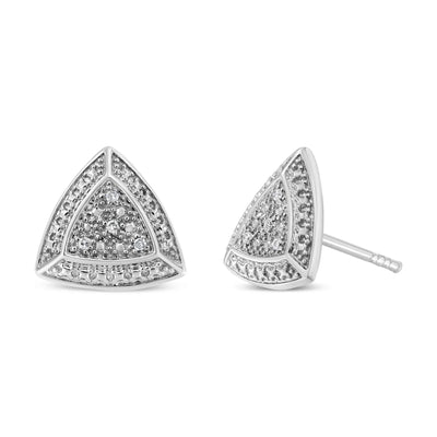 An image displaying .925 Sterling Silver Diamond-Accented Trillion Shaped 4-Stone Halo-Style Stud Earrings (H-I Color, I2-I3 Clarity) by Infinite Jewels