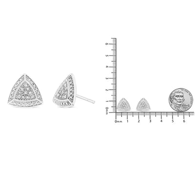 An image displaying .925 Sterling Silver Diamond-Accented Trillion Shaped 4-Stone Halo-Style Stud Earrings (H-I Color, I2-I3 Clarity) by Infinite Jewels