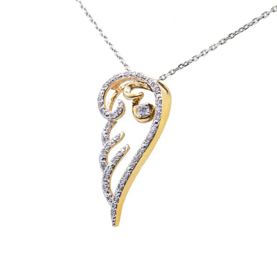 An image displaying 10K Yellow Gold over .925 Sterling Silver 1/4 Cttw Diamond Angel Wing 18" Pendant Necklace (H-I Color, I1-I2 Clarity) by Infinite Jewels
