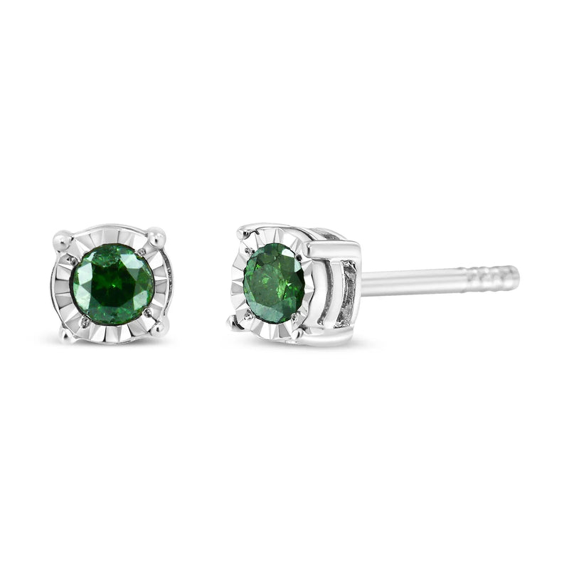 An image displaying Sterling Silver Rose Cut Treated Green Diamond Solitaire Stud Earrings (0.25 cttw, Green Color, I2-I3 Clarity) by Infinite Jewels