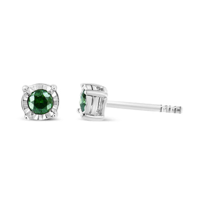 An image displaying Sterling Silver Rose Cut Treated Green Diamond Solitaire Stud Earrings (0.25 cttw, Green Color, I2-I3 Clarity) by Infinite Jewels