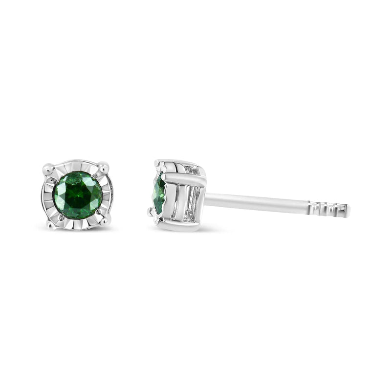 An image displaying Sterling Silver Rose Cut Treated Green Diamond Solitaire Stud Earrings (0.25 cttw, Green Color, I2-I3 Clarity) by Infinite Jewels
