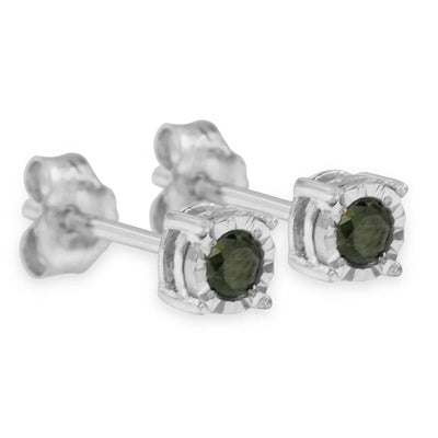An image displaying Sterling Silver Rose Cut Treated Green Diamond Solitaire Stud Earrings (0.25 cttw, Green Color, I2-I3 Clarity) by Infinite Jewels