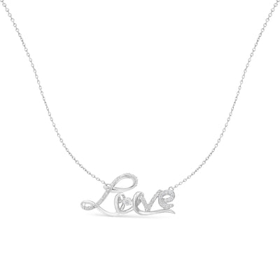 An image displaying .925 Sterling Silver 1/4 Cttw Diamond Cursive "Love" 18" Pendant Necklace (H-I Color, I1-I2 Clarity) by Infinite Jewels