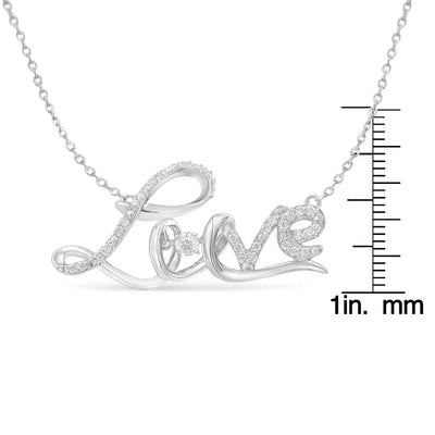 An image displaying .925 Sterling Silver 1/4 Cttw Diamond Cursive "Love" 18" Pendant Necklace (H-I Color, I1-I2 Clarity) by Infinite Jewels