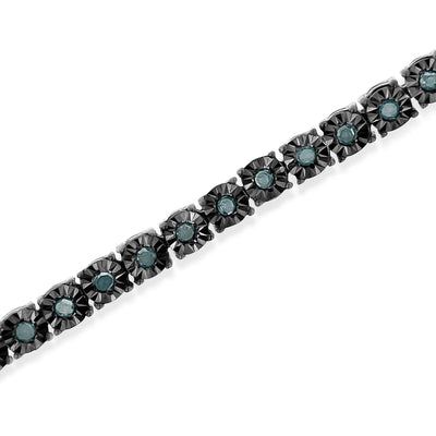 An image displaying Black Rhodium Plated .925 Sterling Silver 1.0 Cttw Diamond Miracle Tennis Bracelet (Enhanced Blue Color, I3 Clarity) - 7" by Infinite Jewels