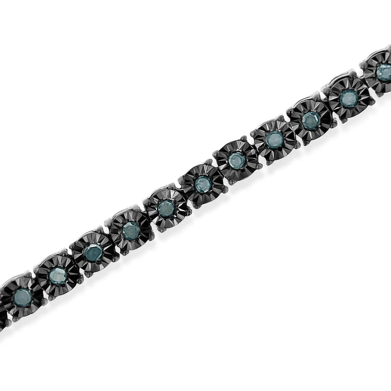 An image displaying Black Rhodium Plated .925 Sterling Silver 1.0 Cttw Diamond Miracle Tennis Bracelet (Enhanced Blue Color, I3 Clarity) - 7" by Infinite Jewels