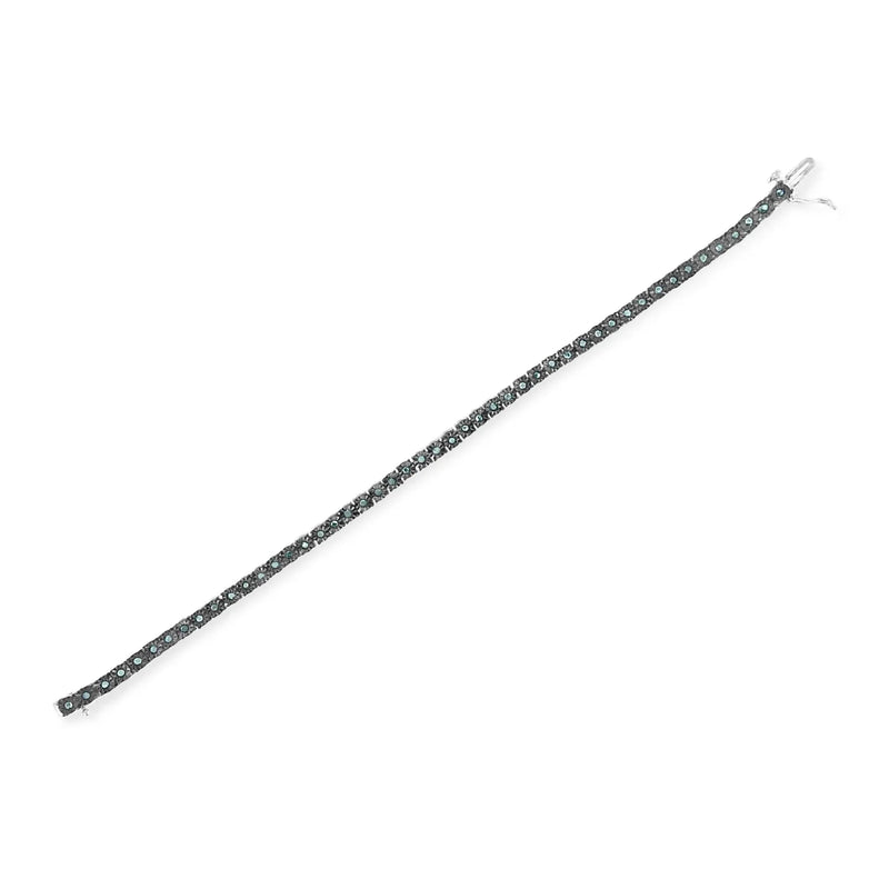 An image displaying Black Rhodium Plated .925 Sterling Silver 1.0 Cttw Diamond Miracle Tennis Bracelet (Enhanced Blue Color, I3 Clarity) - 7" by Infinite Jewels