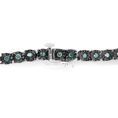 An image displaying Black Rhodium Plated .925 Sterling Silver 1.0 Cttw Diamond Miracle Tennis Bracelet (Enhanced Blue Color, I3 Clarity) - 7" by Infinite Jewels