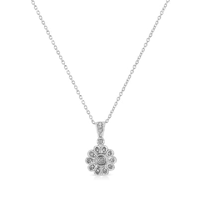 An image displaying .925 Sterling Silver Diamond Accent Sunburst Milgrain 18" Pendant Necklace (I-J Color, I1-I2 Clarity) by Infinite Jewels