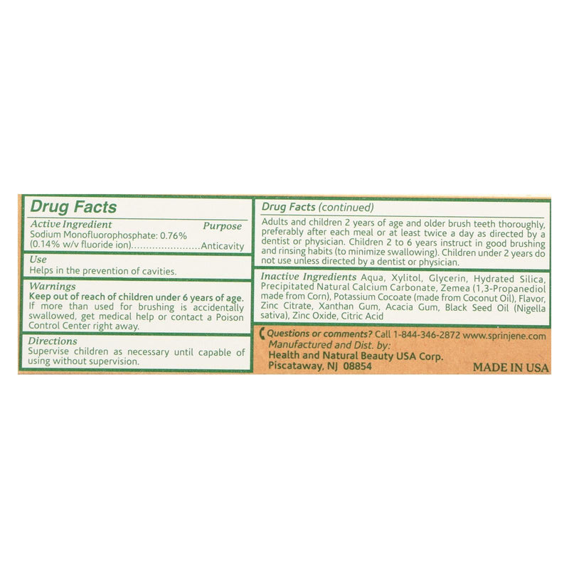 Sprinjene Natural Toothpaste - With Floride - 3.5 Ounce