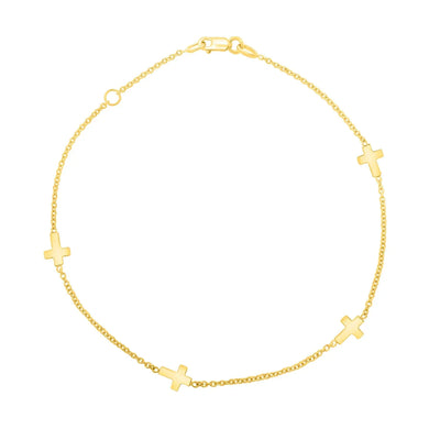 An image displaying 14k Yellow Gold Polished Station Cross Anklet (1.00 mm) by Orca Market