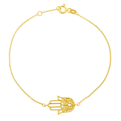 An image displaying 14k Yellow Gold Hamsa Bracelet by Orca Market