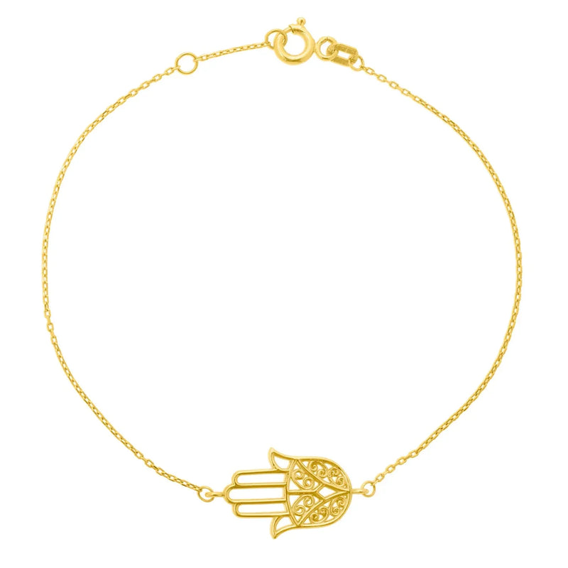 An image displaying 14k Yellow Gold Hamsa Bracelet by Orca Market
