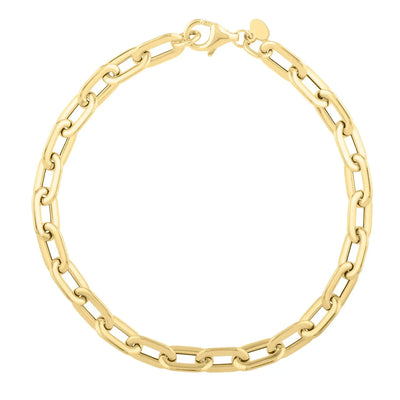 An image displaying 14k Yellow Gold Oval Domed Paperclip Chain Bracelet (5.30 mm) by Orca Market