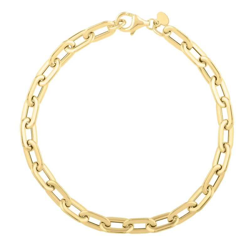 An image displaying 14k Yellow Gold Oval Domed Paperclip Chain Bracelet (5.30 mm) by Orca Market