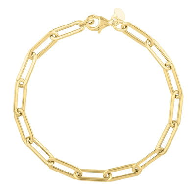 An image displaying 14k Yellow Gold Long Domed Paperclip Chain Bracelet (4.80 mm) by Orca Market