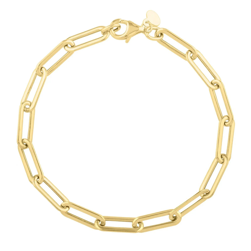 An image displaying 14k Yellow Gold Long Domed Paperclip Chain Bracelet (4.80 mm) by Orca Market