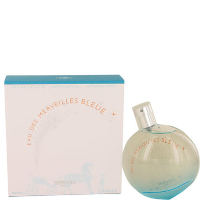 An image displaying Eau des Merveilles Bleue by Hermes Eau De Toilette Spray 3.4 oz for Women by Hermes