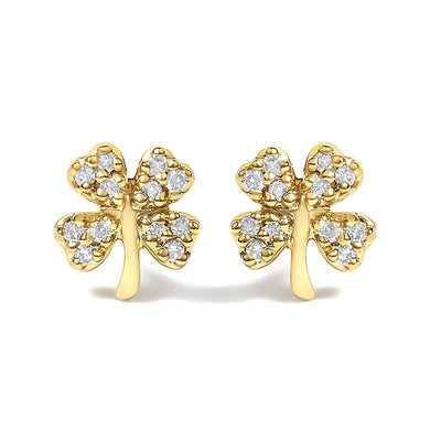 An image displaying 10K Yellow Gold Diamond Accent 4 Leaf Clover Stud Earrings by Infinite Jewels