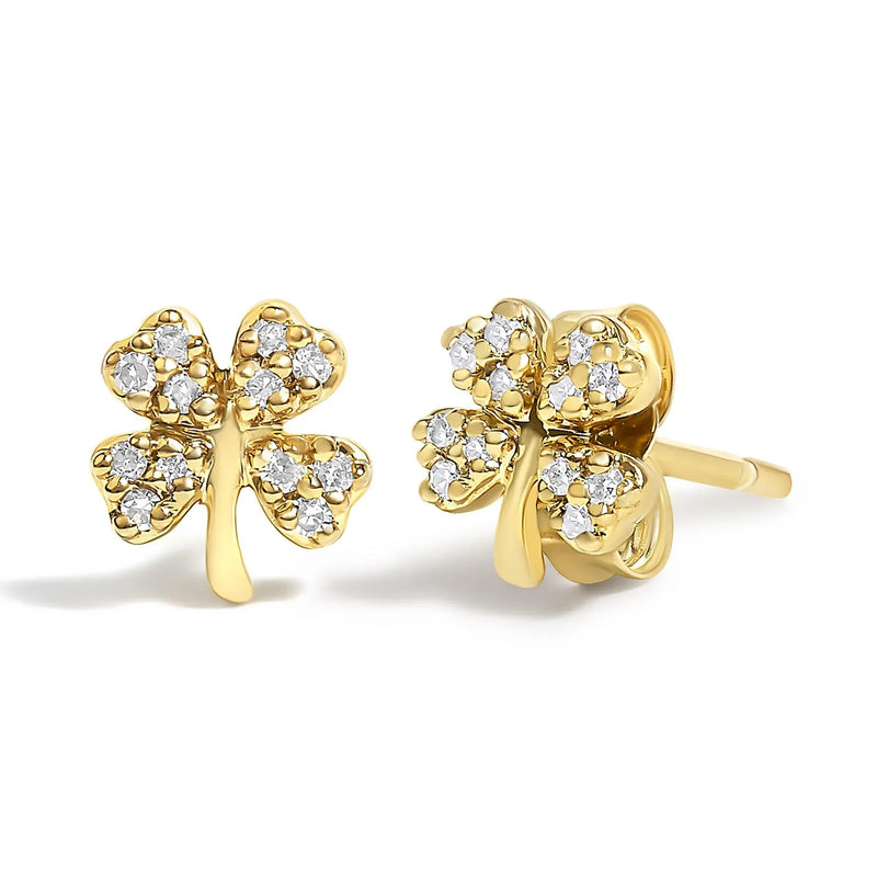 An image displaying 10K Yellow Gold Diamond Accent 4 Leaf Clover Stud Earrings by Infinite Jewels